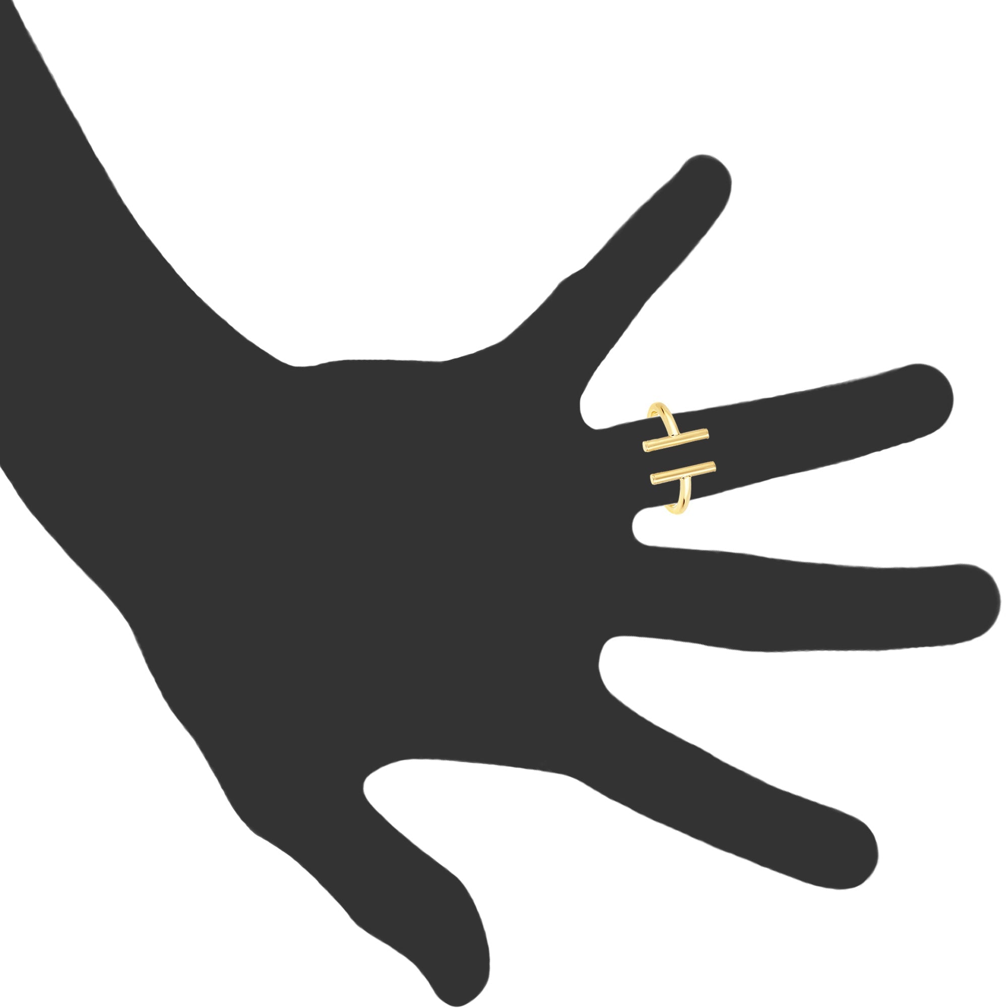 14K Yellow Gold Open Ring With Parallel T Bar Ends, Size 7 - JewelryAffairs
