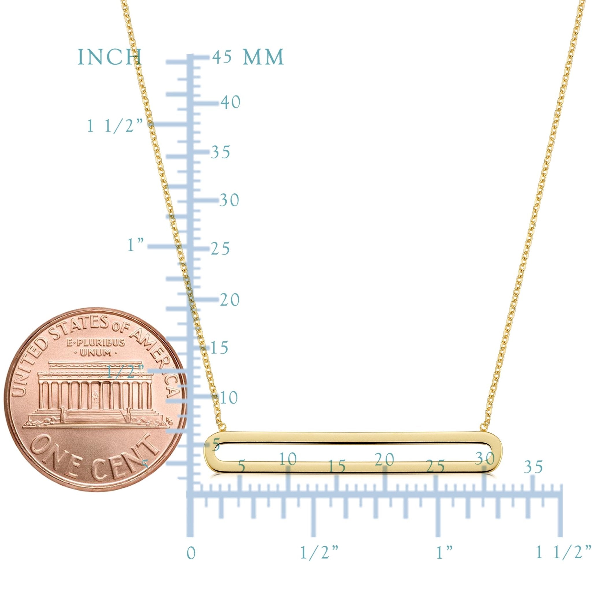 14K Yellow Gold Oval Bar Pendant Necklace, 18"