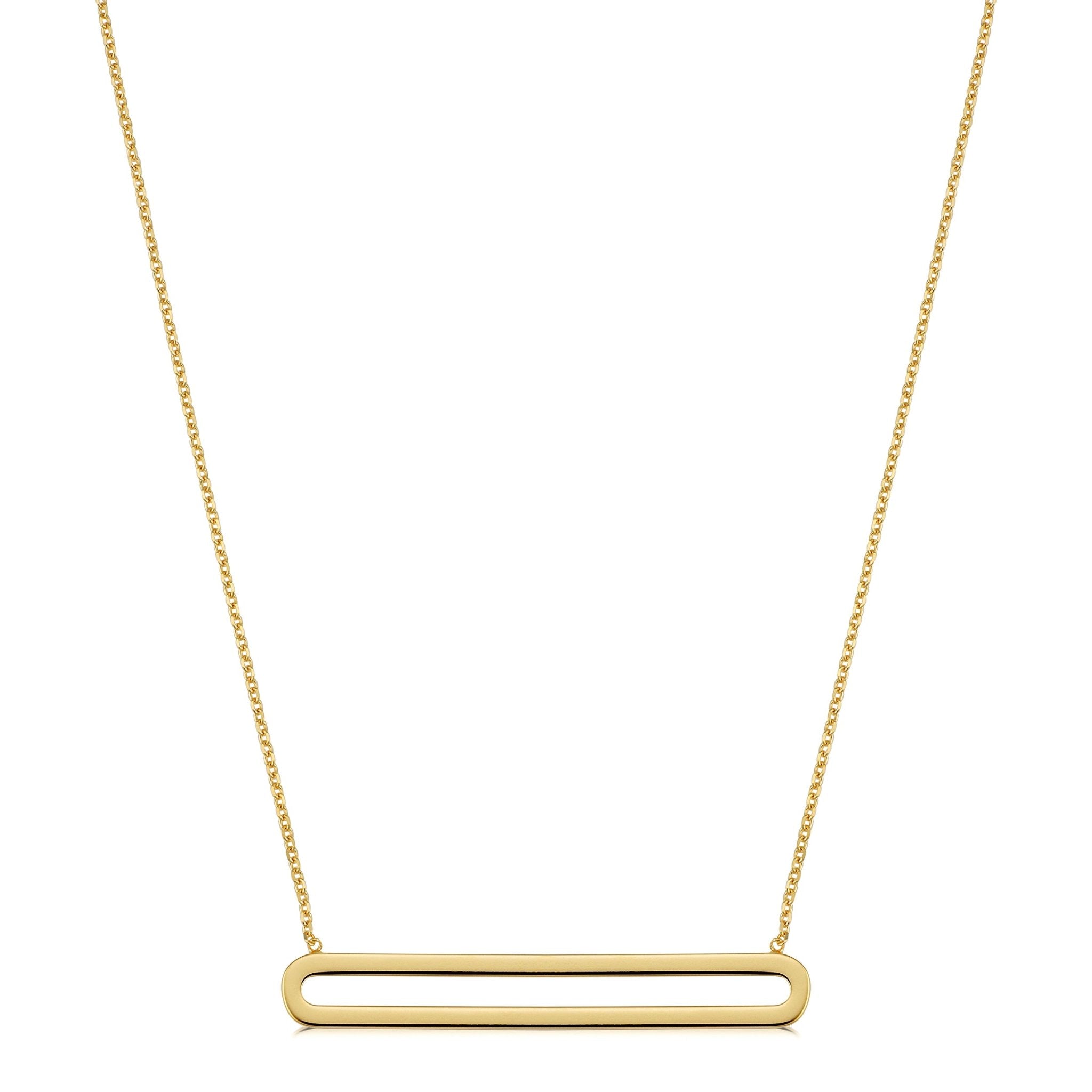 14K Yellow Gold Oval Bar Pendant Necklace, 18"
