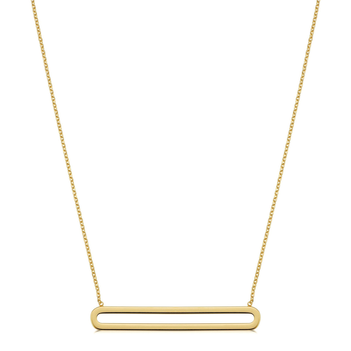 14K Yellow Gold Oval Bar Pendant Necklace, 18"