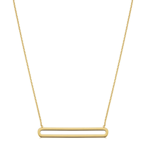 14K Yellow Gold Oval Bar Pendant Necklace, 18"