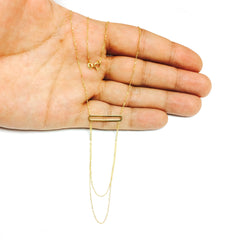 14K Yellow Gold Oval Bar Pendant With Layered Chain 18" Necklace