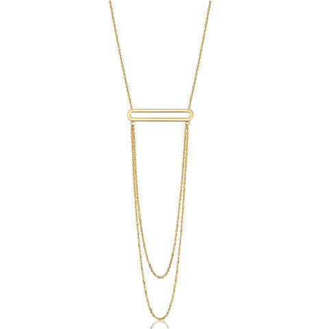 14K Yellow Gold Oval Bar Pendant With Layered Chain 18" Necklace