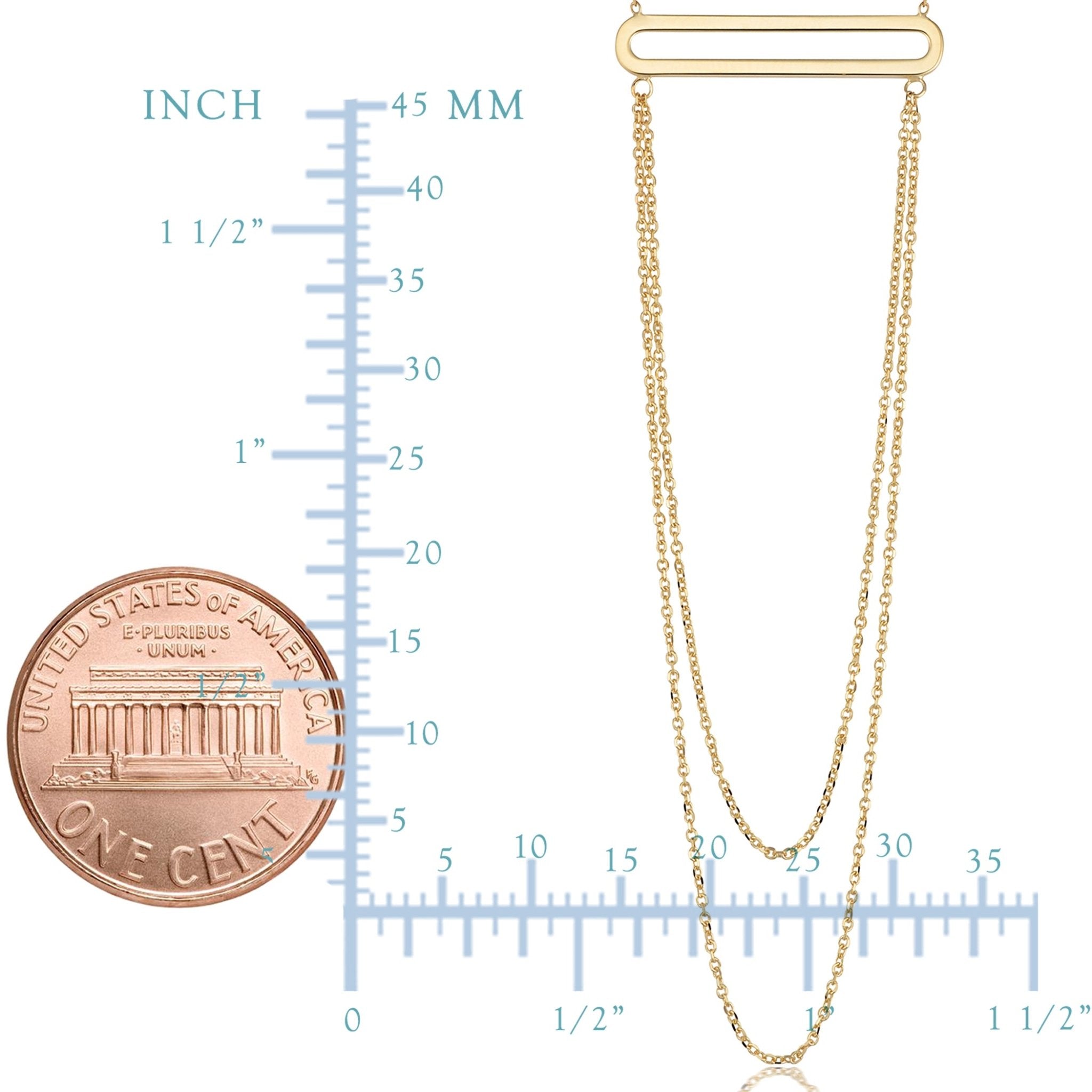 14K Yellow Gold Oval Bar Pendant With Layered Chain 18" Necklace