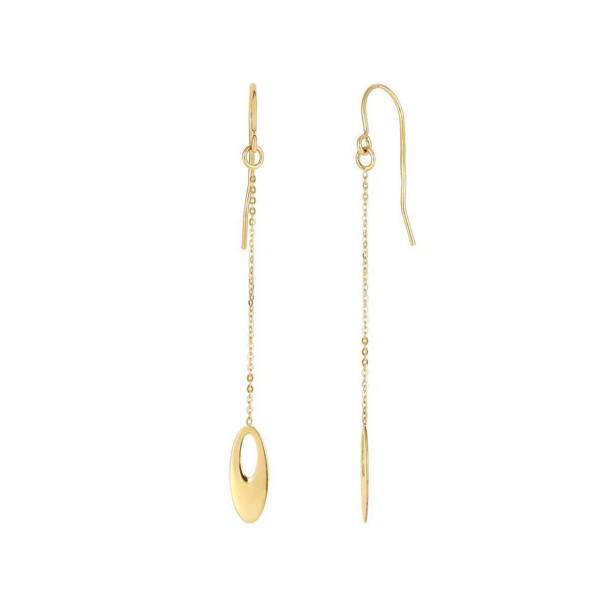 14K Yellow Gold Oval Bead Drop Earrings