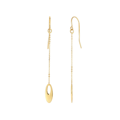 14K Yellow Gold Oval Bead Drop Earrings