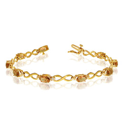 14K Yellow Gold Oval Citrine Stones And Diamonds Infinity Tennis Bracelet, 7" - JewelryAffairs