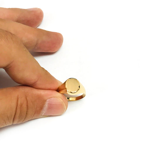 14k Yellow Gold Oval Disc Signet Womens Ring, 7