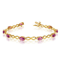 14K Yellow Gold Oval Pink Topaz Stones And Diamonds Infinity Tennis Bracelet, 7" - JewelryAffairs