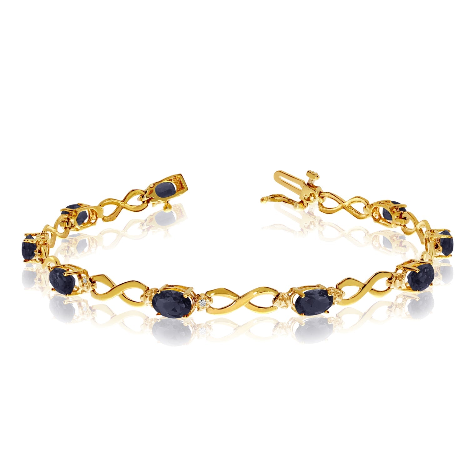 14K Yellow Gold Oval Sapphire Stones And Diamonds Infinity Tennis Bracelet, 7" - JewelryAffairs