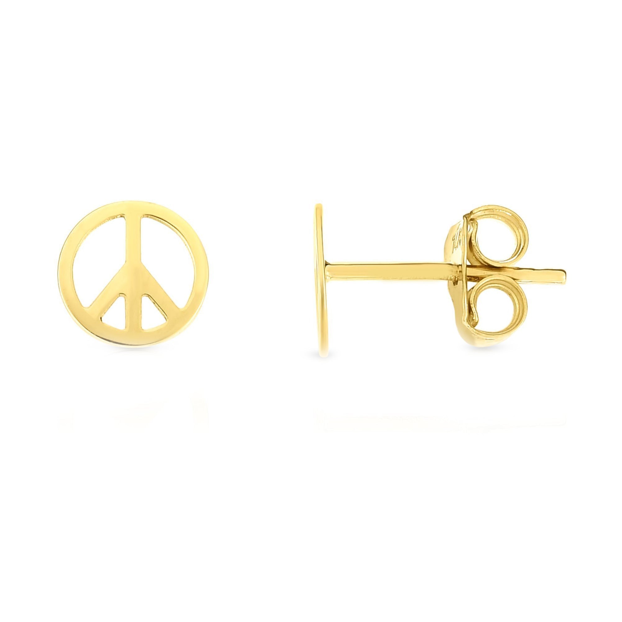 14k Yellow Gold Peace Sign Stud Earrings - JewelryAffairs