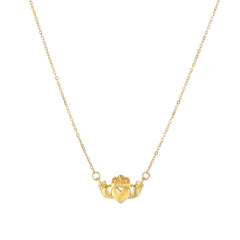 14k Yellow Gold Polished Claddagh Center Charm On Chain Necklace, 17"