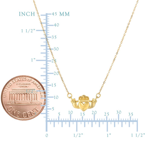 14k Yellow Gold Polished Claddagh Center Charm On Chain Necklace, 17"