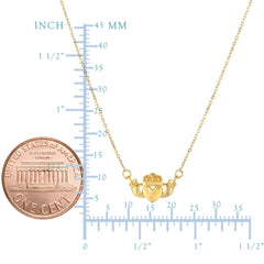 14k Yellow Gold Polished Claddagh Center Charm On Chain Necklace, 17"