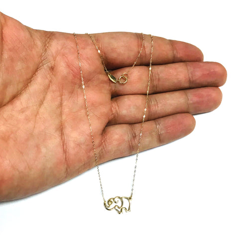 14k Yellow Gold Polished Elephant Silhouette Pendant Oval Cable Chain Necklace, 17"