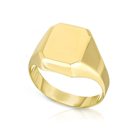 14k Yellow Gold Rectangle Disc Signet Womens Ring, 7