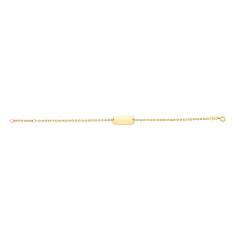 14k Yellow Gold Rectangular ID Bar Fancy Bracelet, 7"