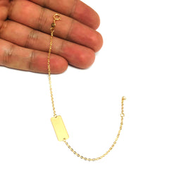 14k Yellow Gold Rectangular ID Bar Fancy Bracelet, 7" - JewelryAffairs