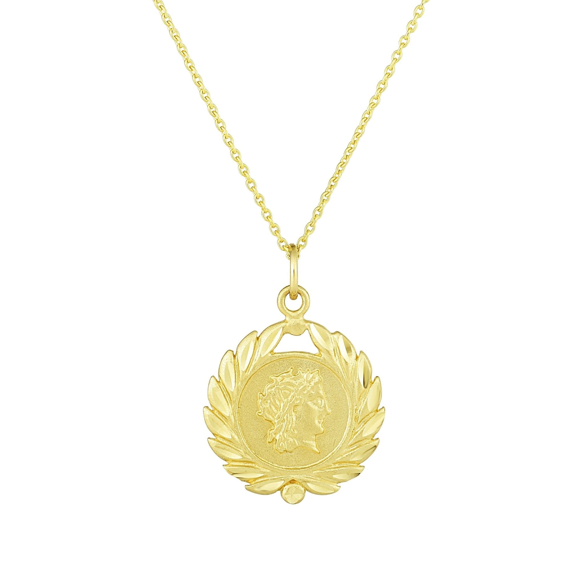 14k Yellow Gold Roman Coin Pendant Necklace, 18"