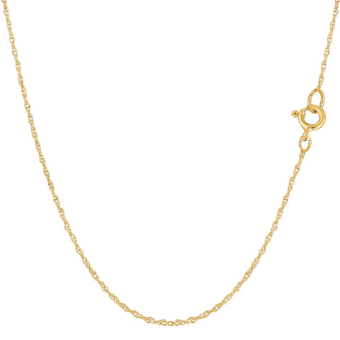 14k Yellow Gold Rope Chain Necklace, 0.7mm