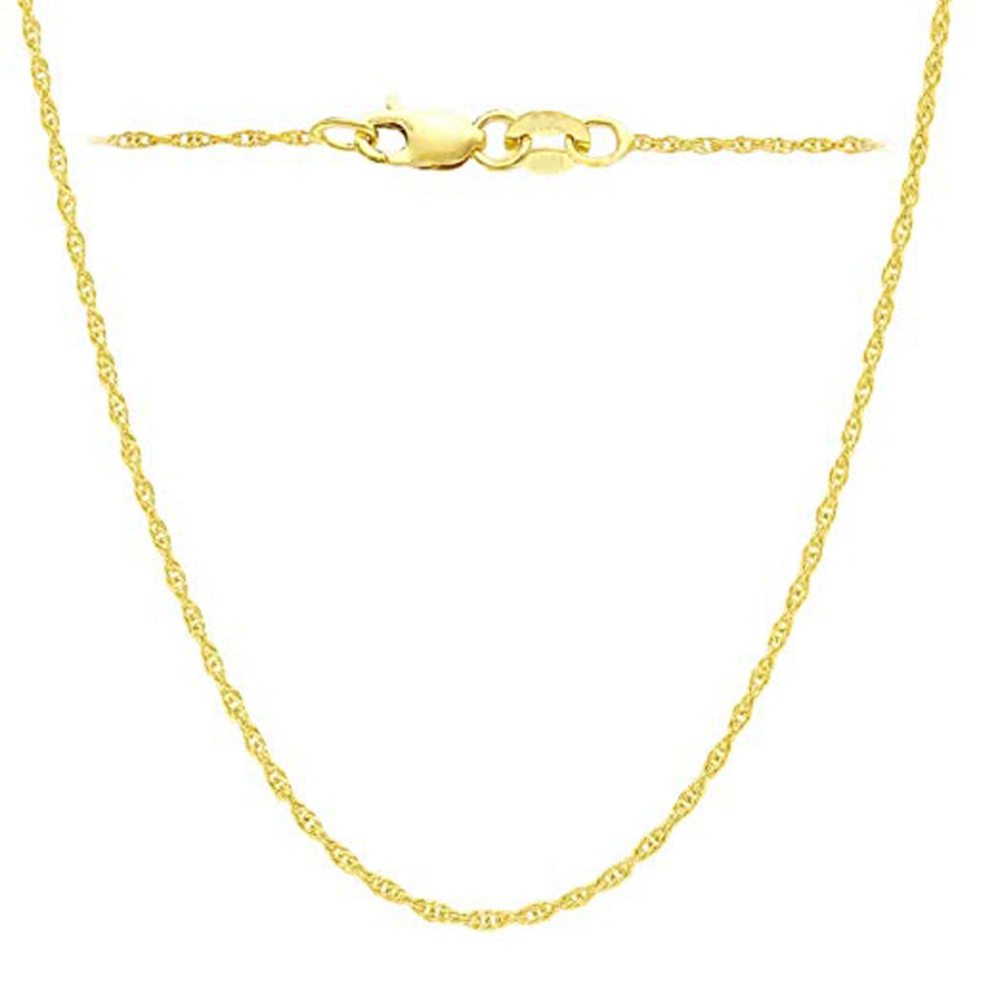 14k Yellow Gold Rope Chain Necklace, 0.8mm, 18" - JewelryAffairs