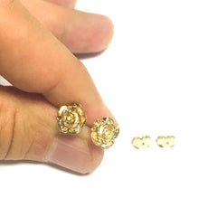 14k Yellow Gold Rose Bud Stud Earrings - JewelryAffairs
