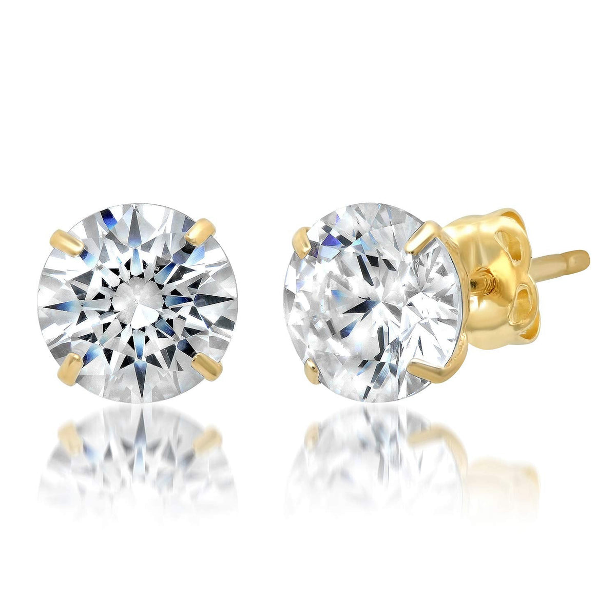 14k Yellow Gold Round Cut White Cubic Zirconia Stud Earrings - JewelryAffairs