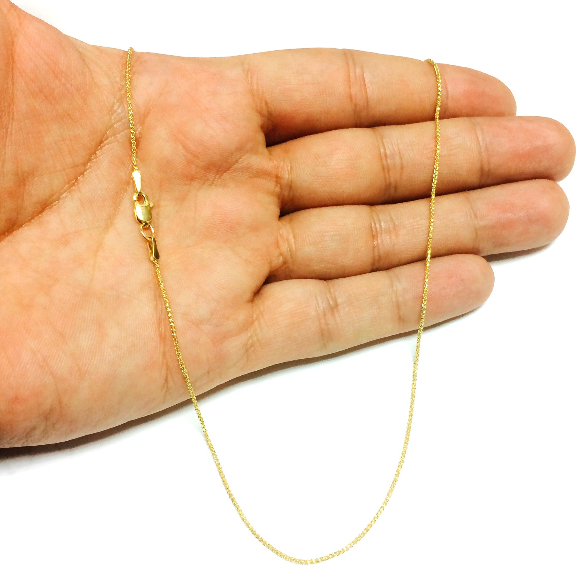 14k Yellow Gold Round Diamond Cut Wheat Chain Necklace, 1.0mm - JewelryAffairs