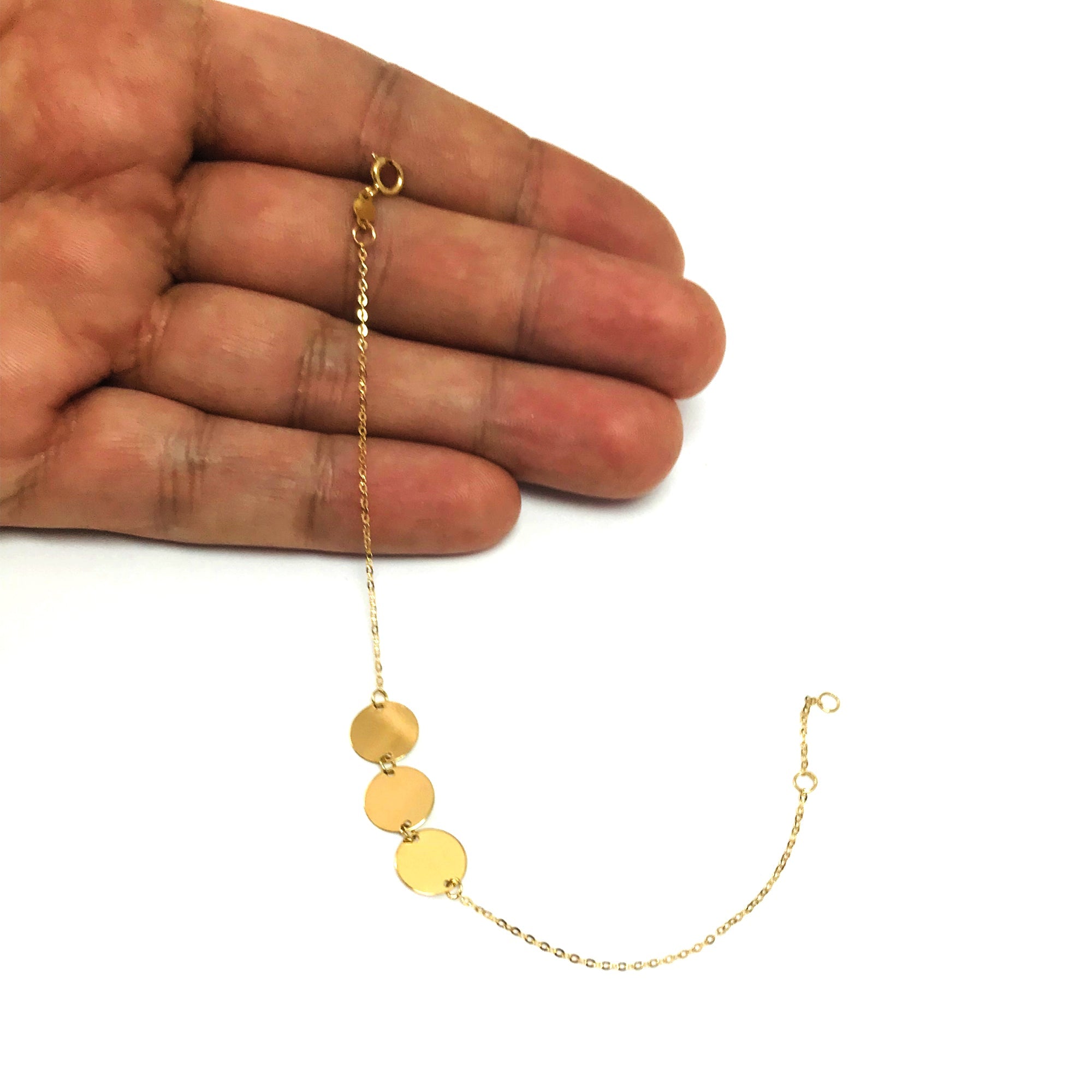14k Yellow Gold Round Disc Charm Fancy Bracelet, 7" - JewelryAffairs