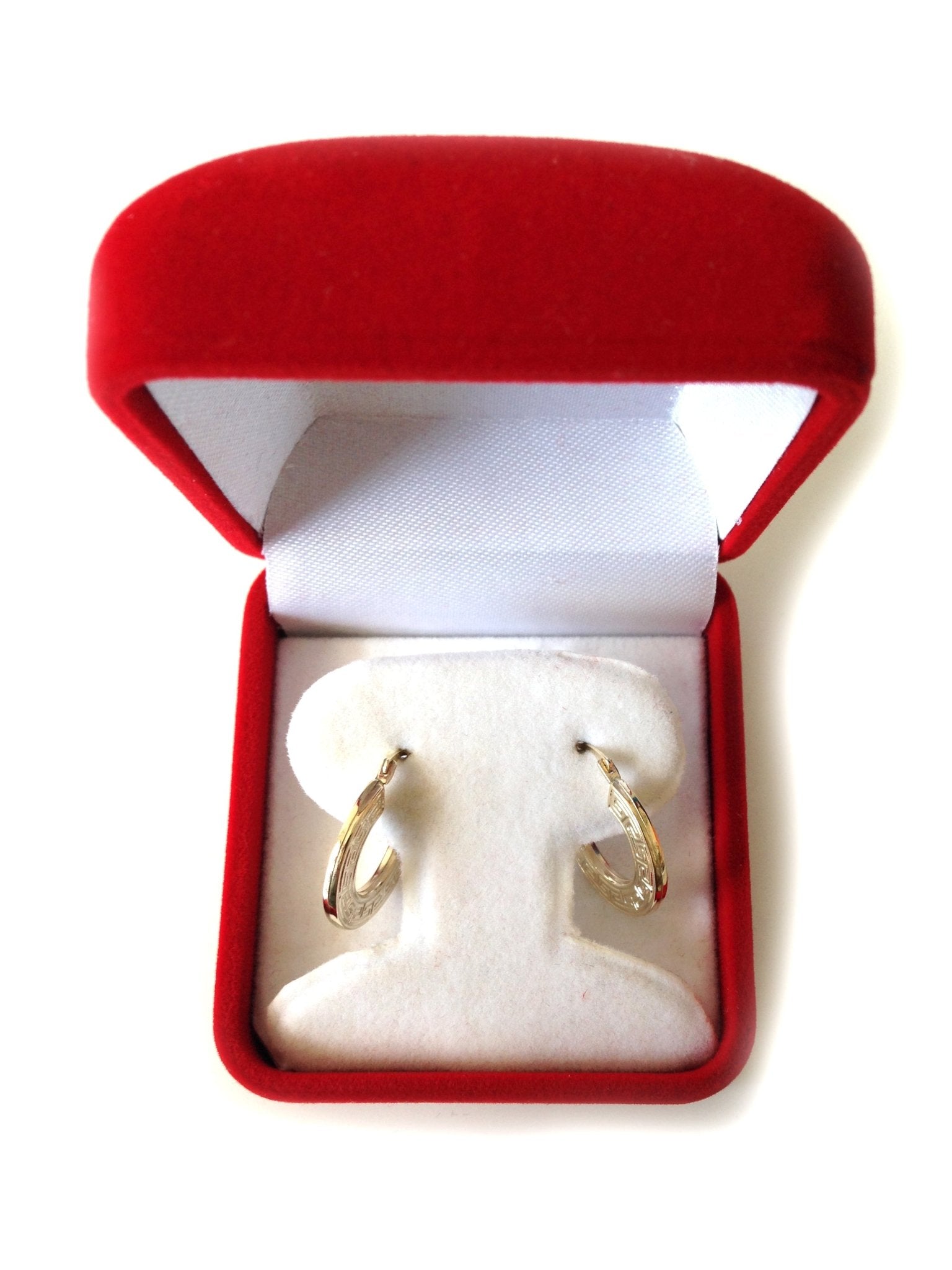 14K Yellow Gold Round Greek Key Hoop Earrings, Diameter 15mm - JewelryAffairs