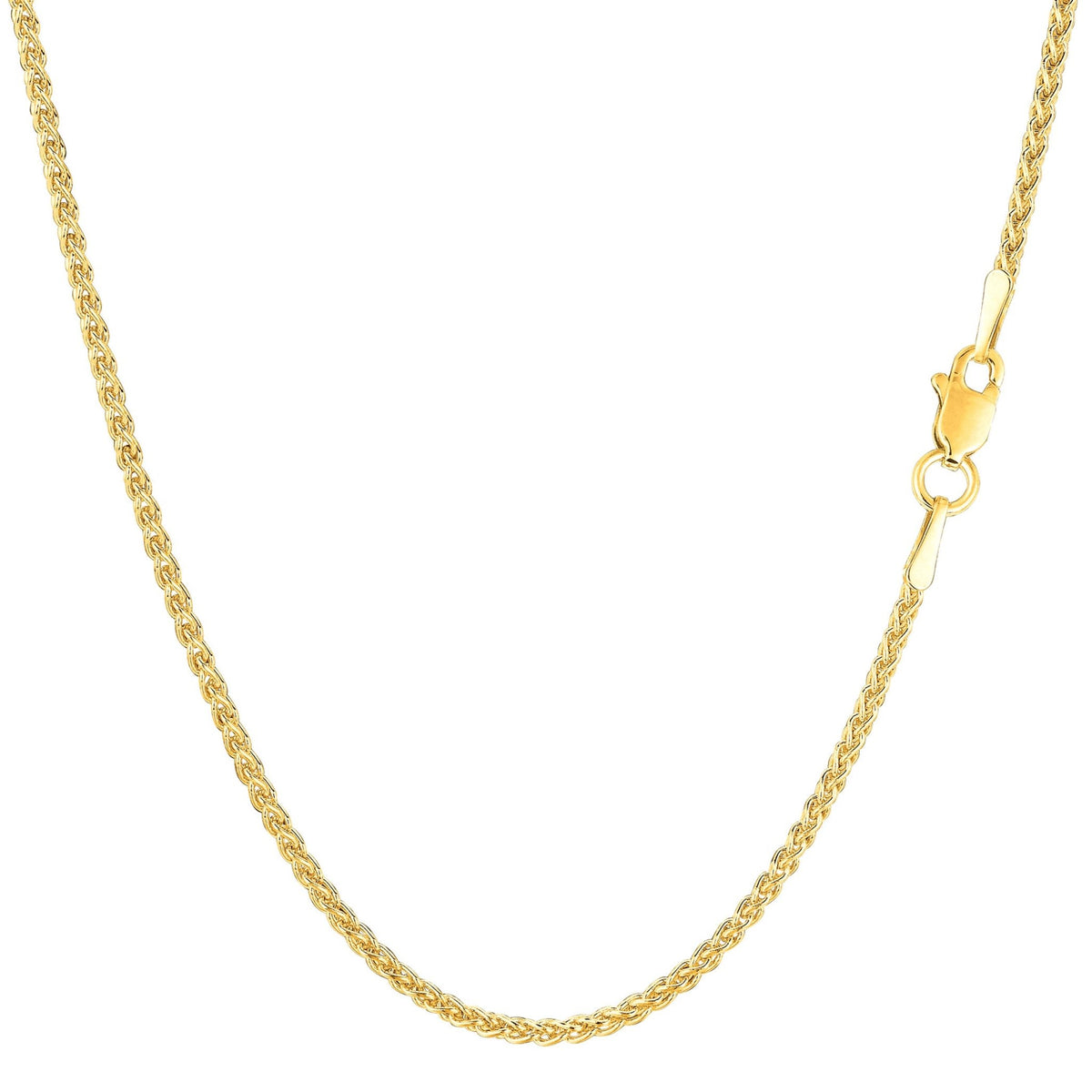 14k Yellow Gold Round Wheat Chain Necklace, 1.5mm - JewelryAffairs