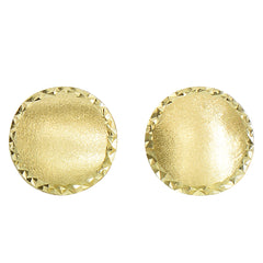 14k Yellow Gold Satin With Diamond Cut Edges Stud Earrings, 11mm - JewelryAffairs