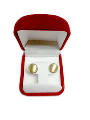 14k Yellow Gold Satin With Diamond Cut Edges Stud Earrings, 11mm - JewelryAffairs