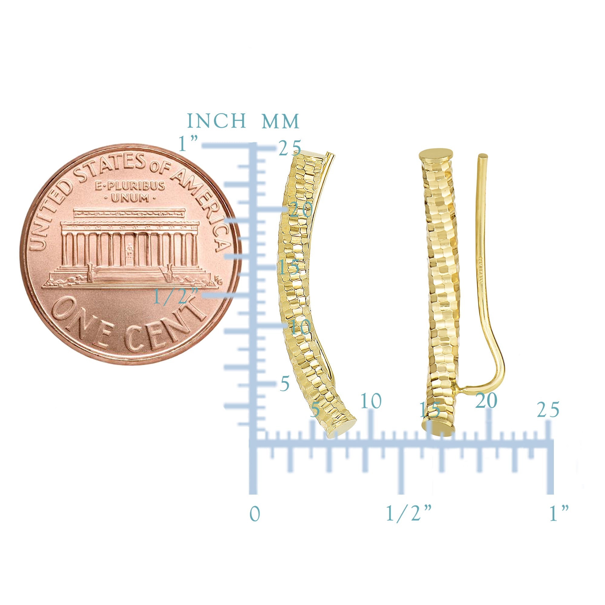 14k Yellow Gold Shinny Diamond Cut Round Tube Curved Climber Earrings - JewelryAffairs