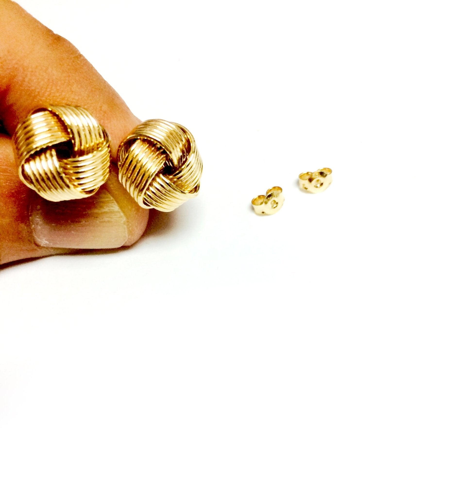14k Yellow Gold Shiny 6 Row Love Knot Stud Earrings, 12mm - JewelryAffairs