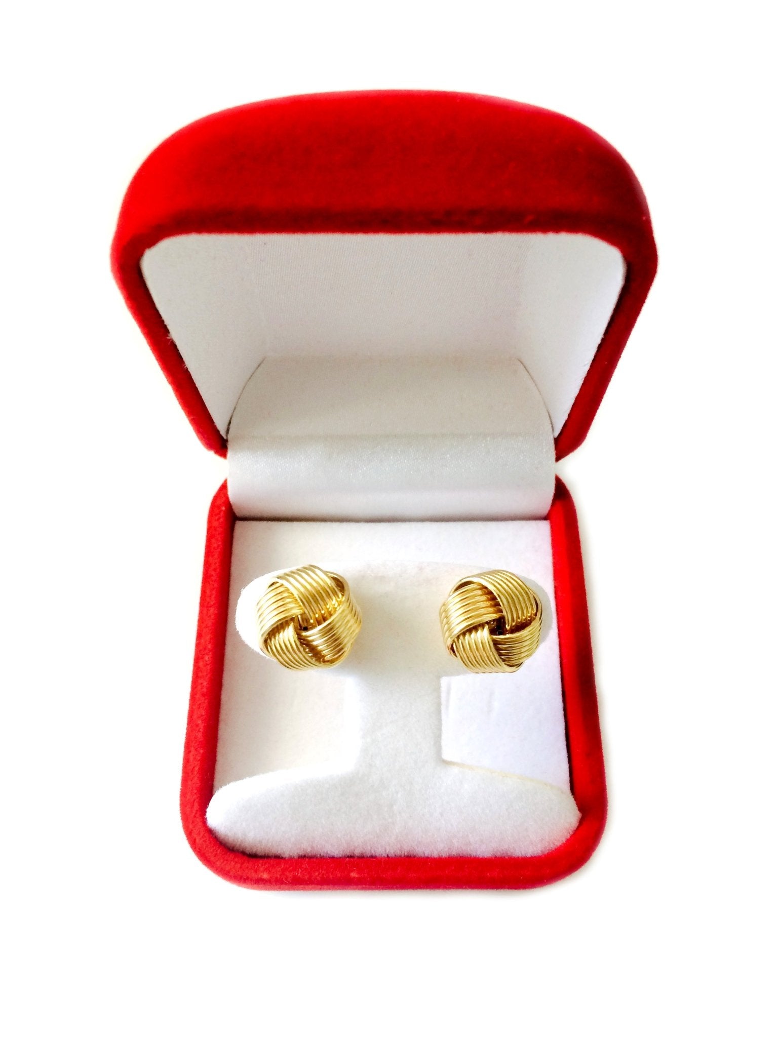 14k Yellow Gold Shiny 6 Row Love Knot Stud Earrings, 12mm - JewelryAffairs