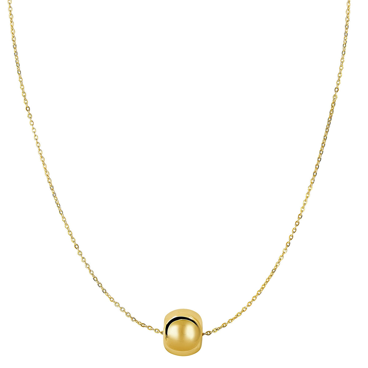 14k Yellow Gold Shiny 8mm Round Bead Charm Necklace, 18"