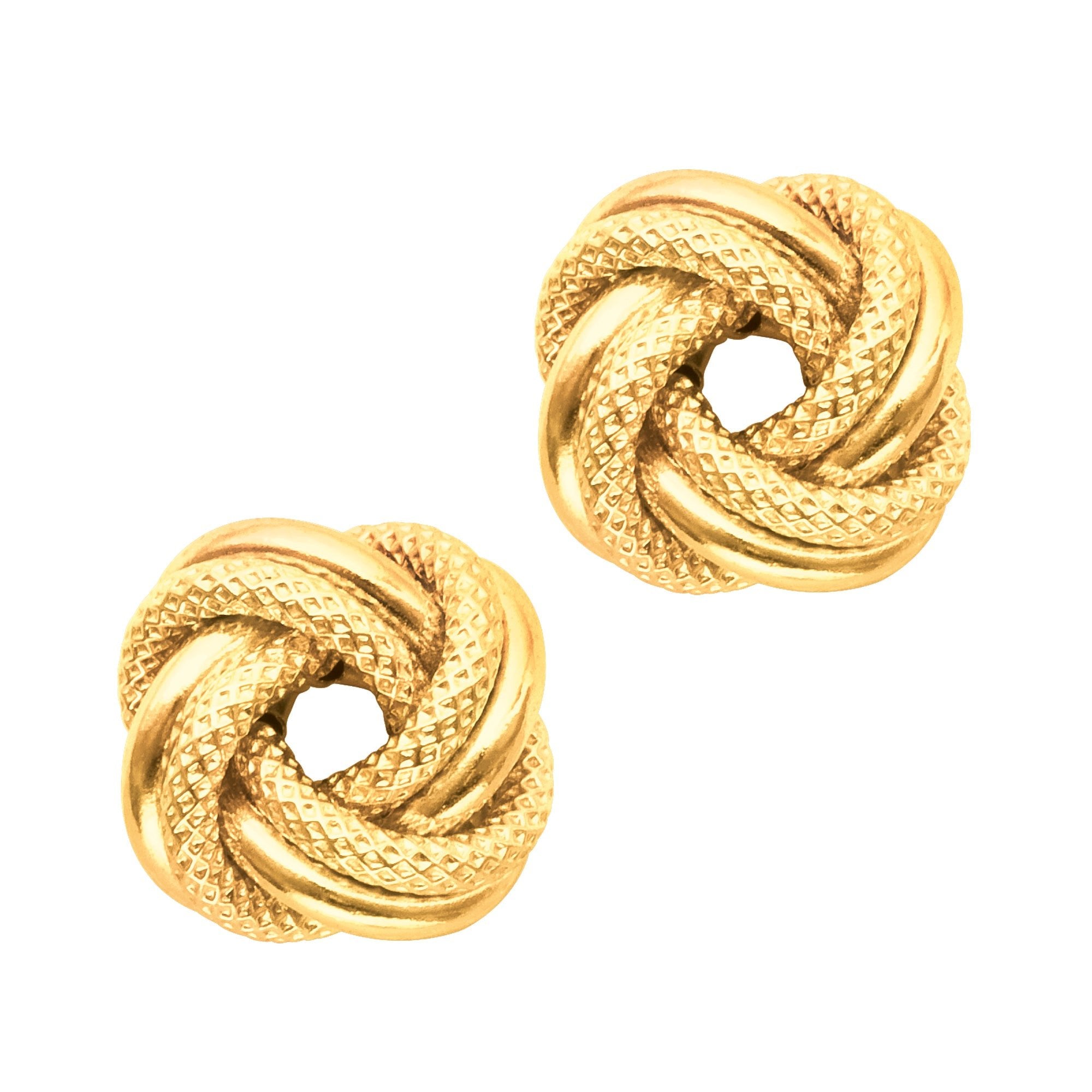 14k Yellow Gold Shiny And Textured Double Row Love Knot Stud Earrings, 10mm - JewelryAffairs
