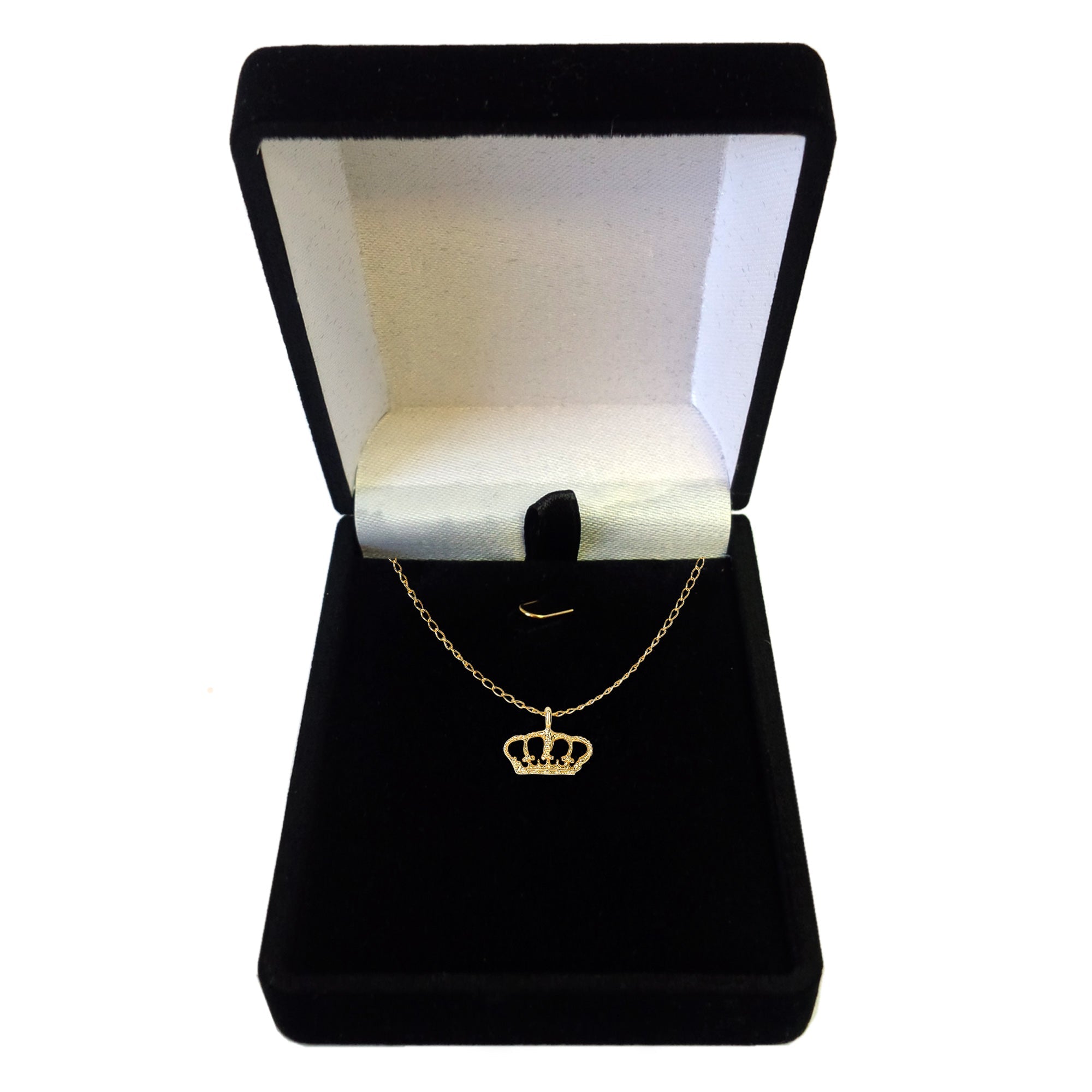 14k Yellow Gold Shiny Crown Pendant Necklace, 18"