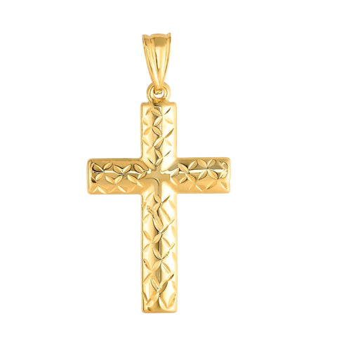 14k Yellow Gold Shiny Diamond Cut Fancy Cross Pendant 15x30 mm