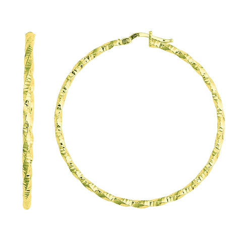 14K Yellow Gold Shiny Diamond Cut Hoop Earrings, Diameter 45mm