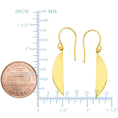 14K Yellow Gold Shiny Drop Half Oval Circle Earrings