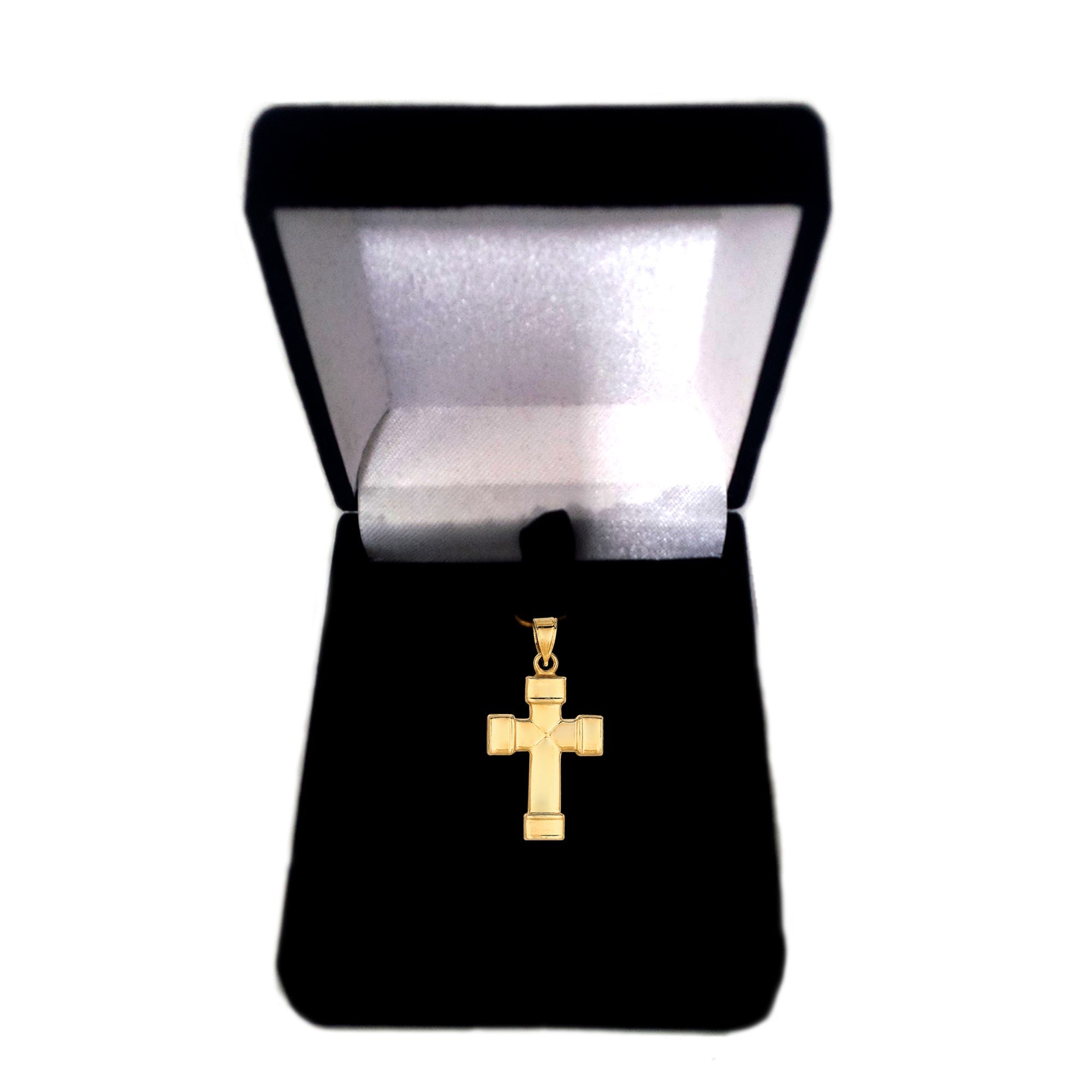 14k Yellow Gold Shiny Finish Square Tube Cross Pendant - JewelryAffairs