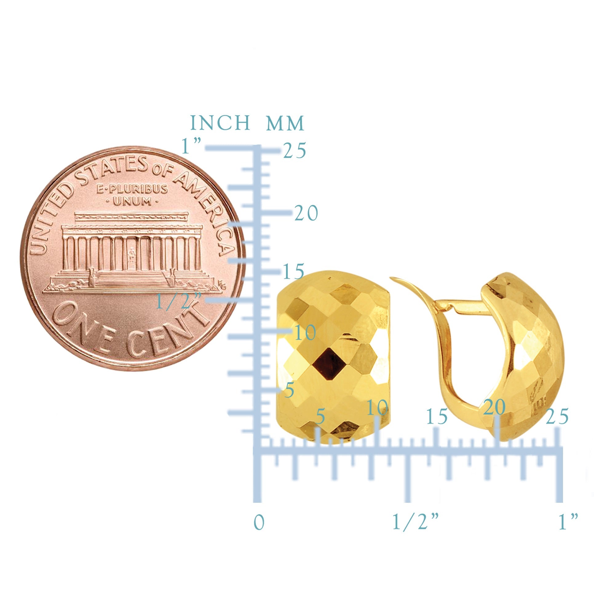 14k Yellow Gold Shiny Hammered Look Snuggable Earrings, 10 x 15mm - JewelryAffairs