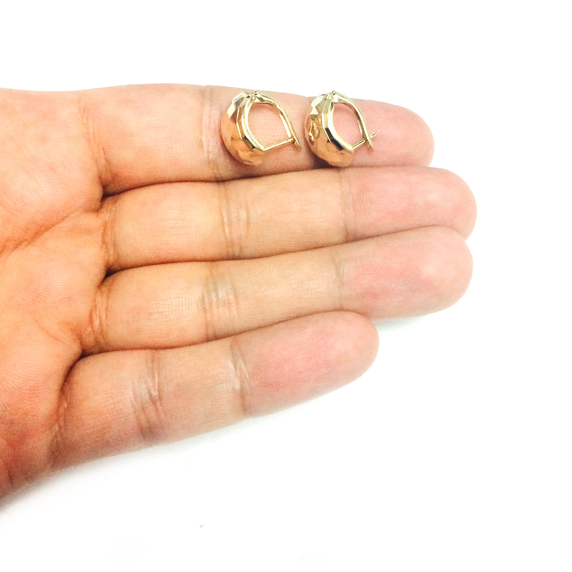 14k Yellow Gold Shiny Hammered Look Snuggable Earrings, 10 x 15mm - JewelryAffairs