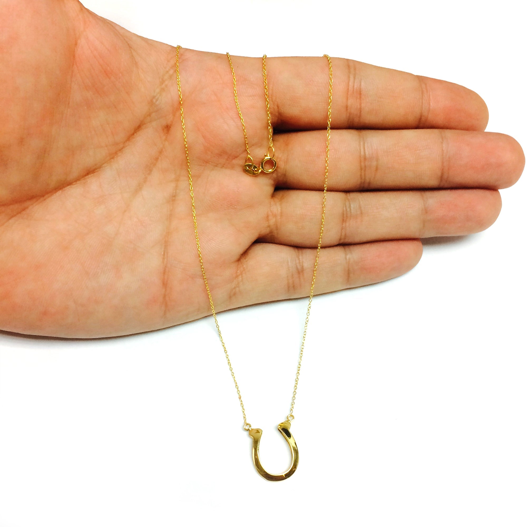 14k Yellow Gold Shiny Lucky Horse Shoe Pendant Necklace, 18"