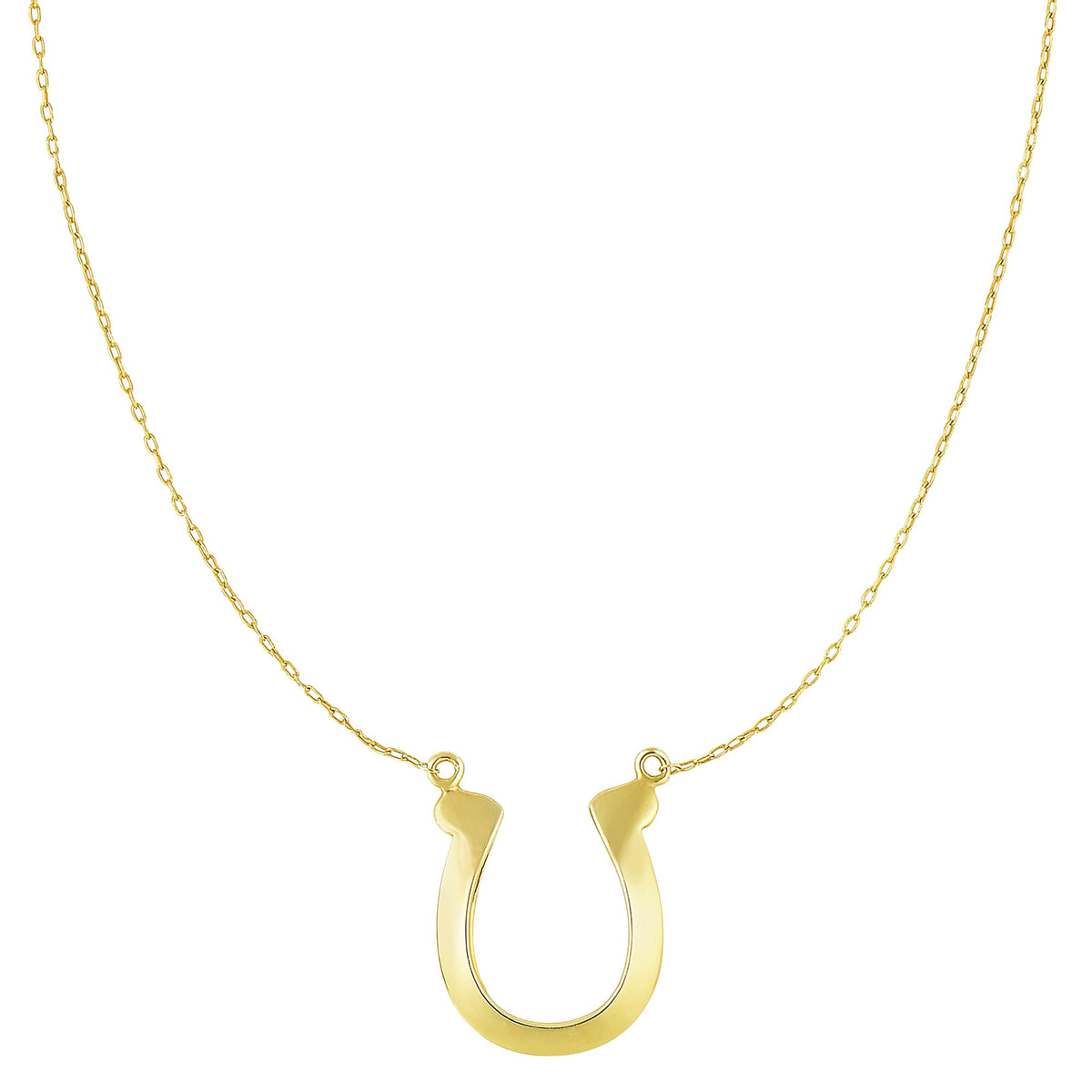14k Yellow Gold Shiny Lucky Horse Shoe Pendant Necklace, 18"