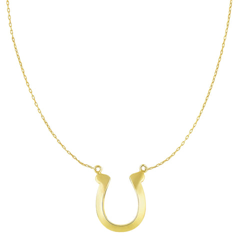 14k Yellow Gold Shiny Lucky Horse Shoe Pendant Necklace, 18"