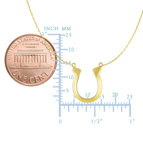 14k Yellow Gold Shiny Lucky Horse Shoe Pendant Necklace, 18"