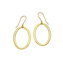 14K Yellow Gold Shiny Oval Drop Earrings